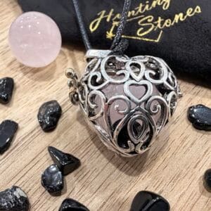 Rose Quartz and Tourmaline Crystal Heart Locket Necklace Love Heal Protection