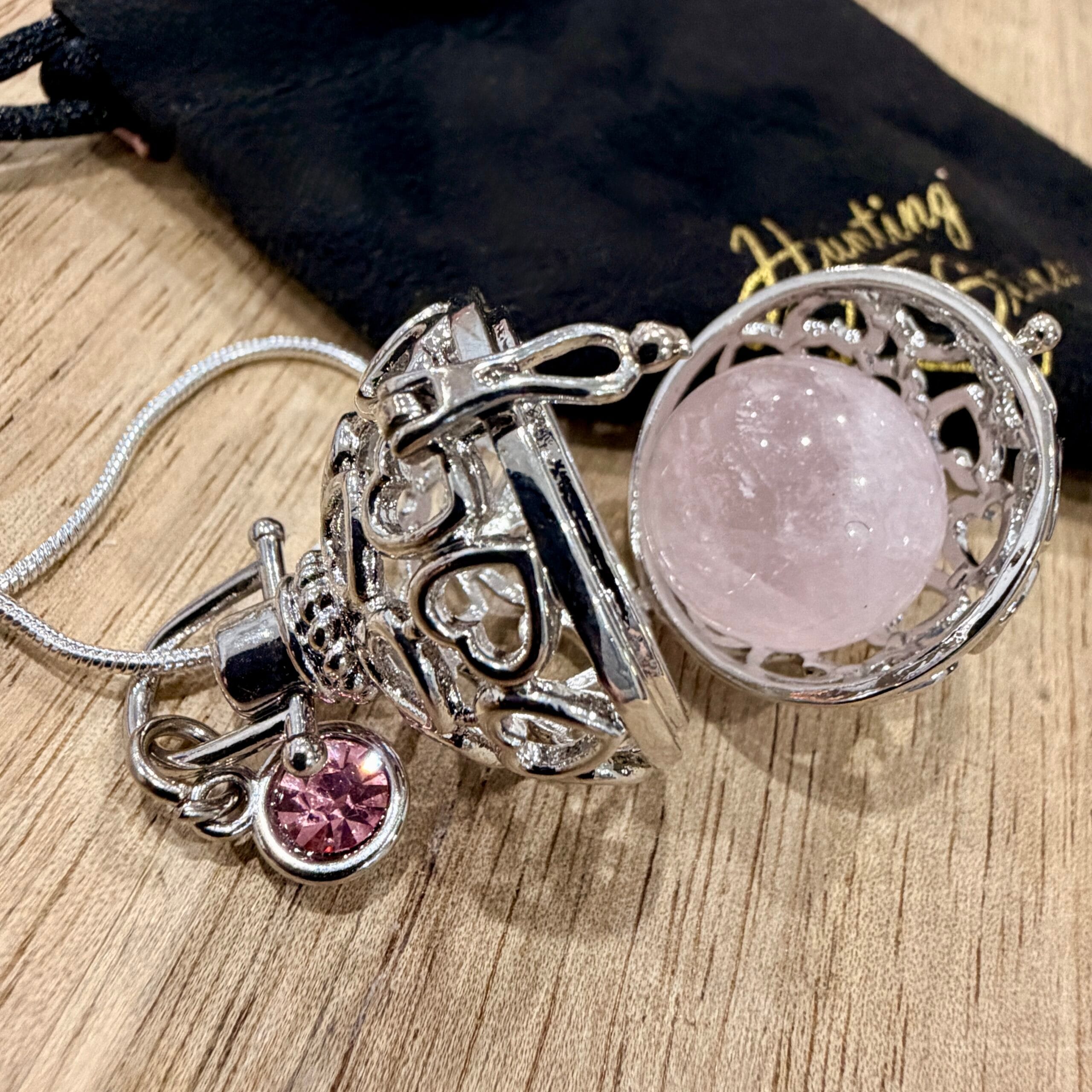 Rose Quartz Crystal Heart Locket Necklace Healing Love