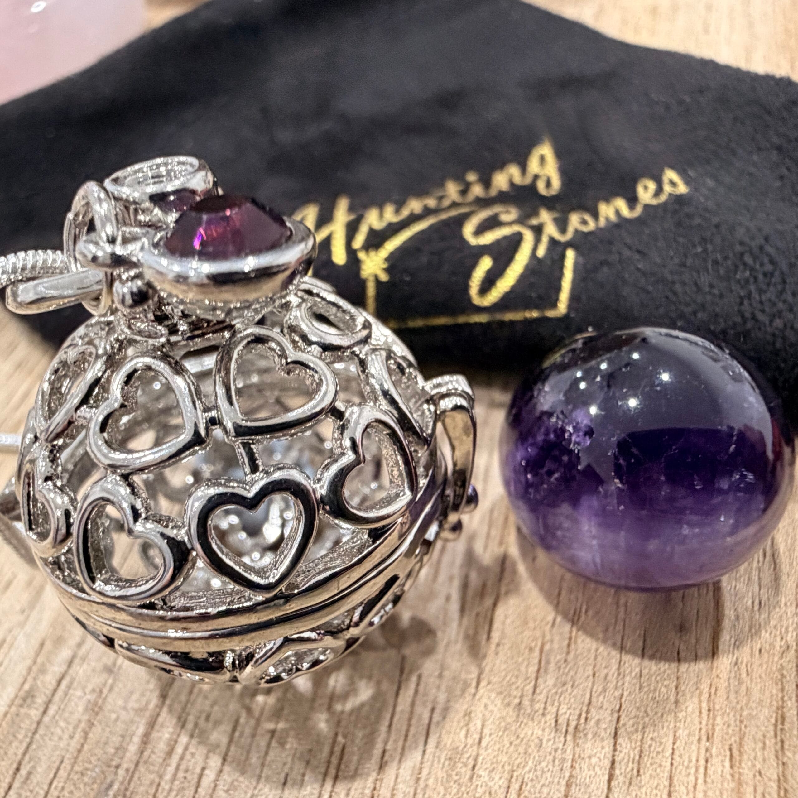 Amethyst Crystal Heart Locket Necklace Spiritual Intuition Calming
