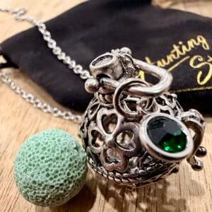 Vintage Silver Lucky Clover Crystal Locket Necklace * Aromatherapy Essential Oil